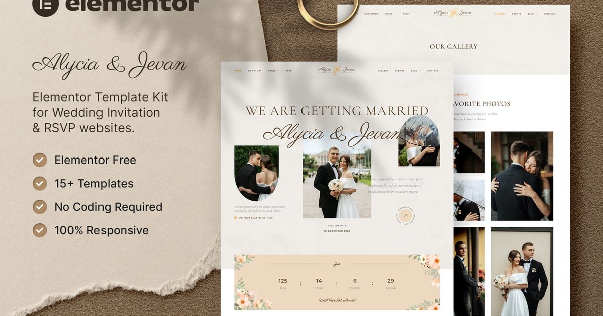 Alycia & Jevan – Wedding Invitation & RSVP Elementor Template Kit - Nulled Download - EmpireGPL