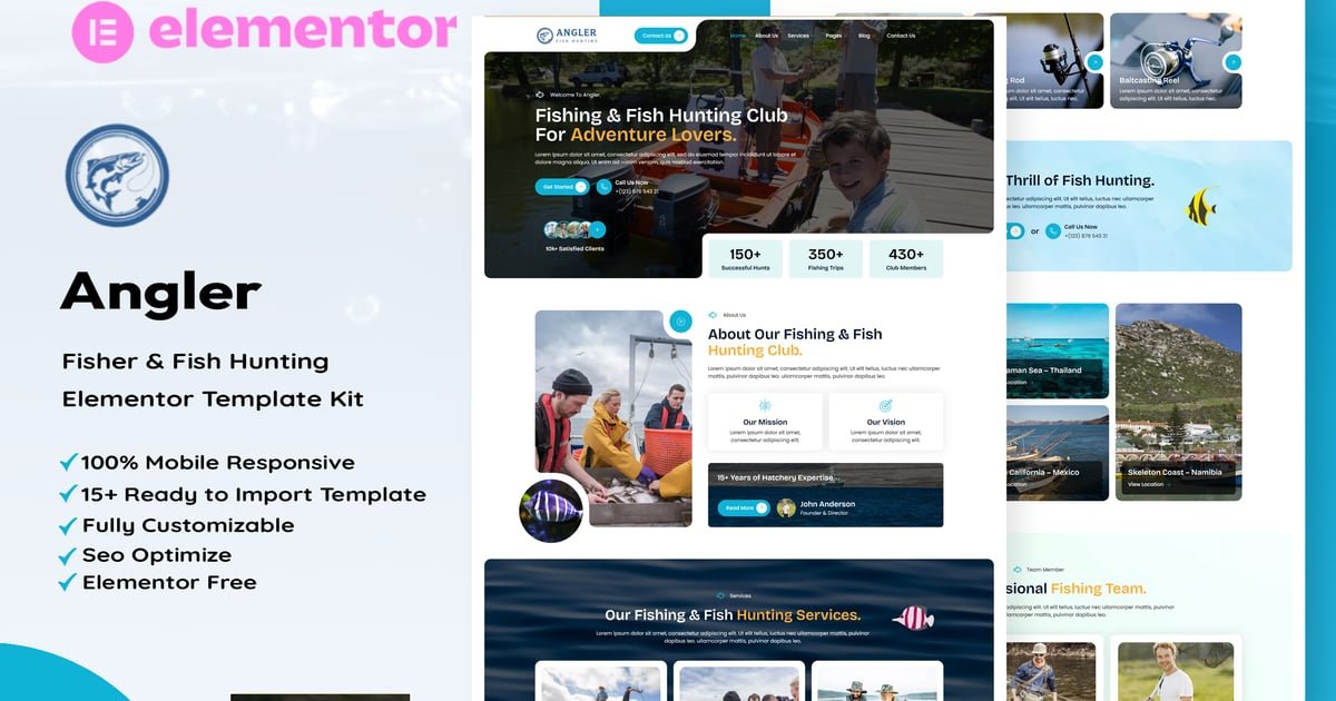 Angler - Fishing & Fish Hunting Elementor Template Kit - Nulled Download - EmpireGPL