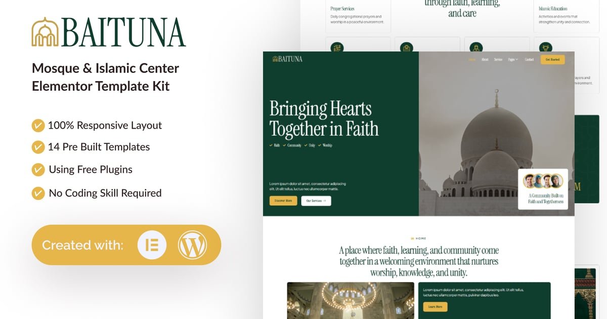 Baituna - Mosque & Islamic Center Elementor Template Kit - Nulled Download - EmpireGPL