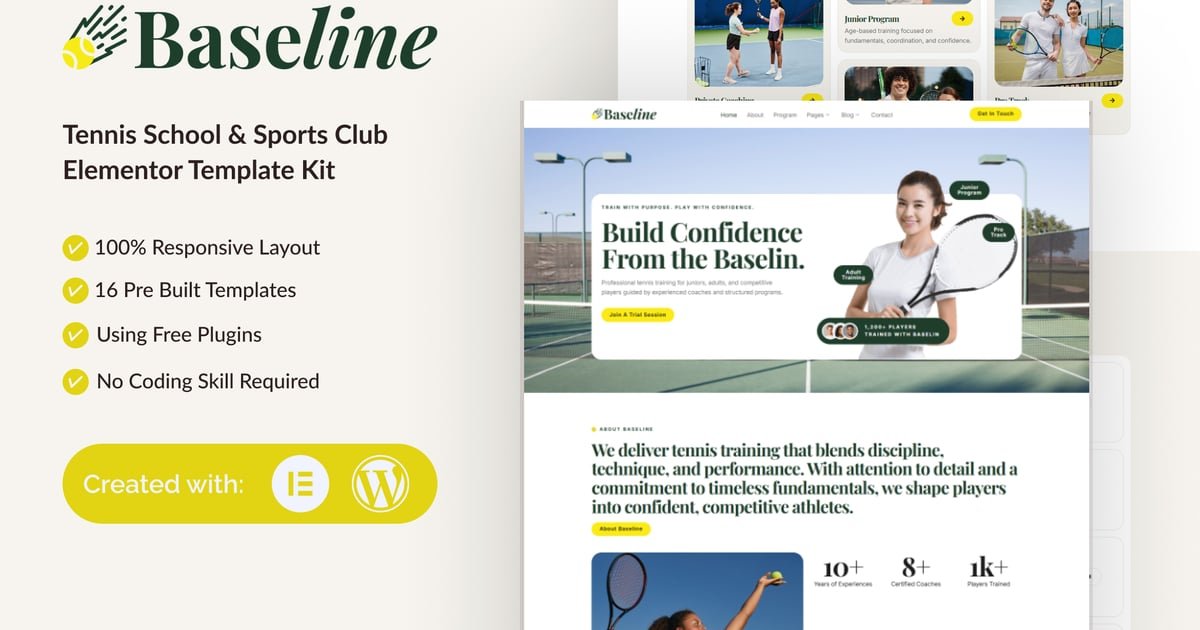 Baseline – Tennis School & Sports Club Elementor Template Kit – Nulled Download – EmpireGPL