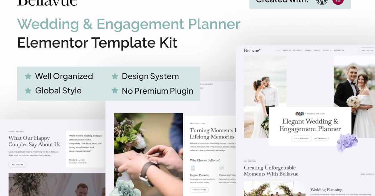 Bellavue – Wedding & Engagement Planner Elementor Template Kit – Nulled Download – Empiregpl