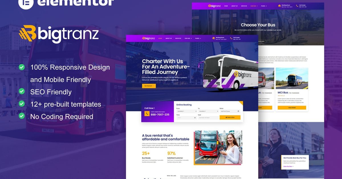 Bigtranz – Bus Charter Service & Rental Elementor Template Kit – Nulled Download – Empiregpl