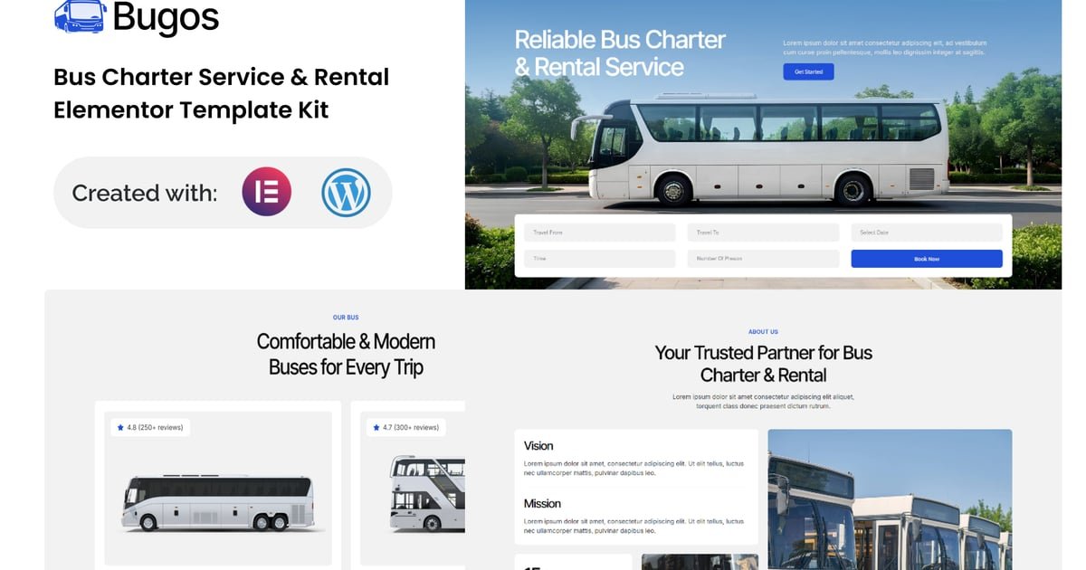 Bugos – Bus Charter Service & Rental Elementor Template Kit – Nulled Download – EmpireGPL