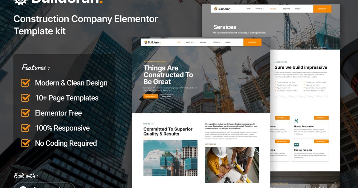 Builderan – Construction Company Elementor Template kit – Nulled Download – EmpireGPL