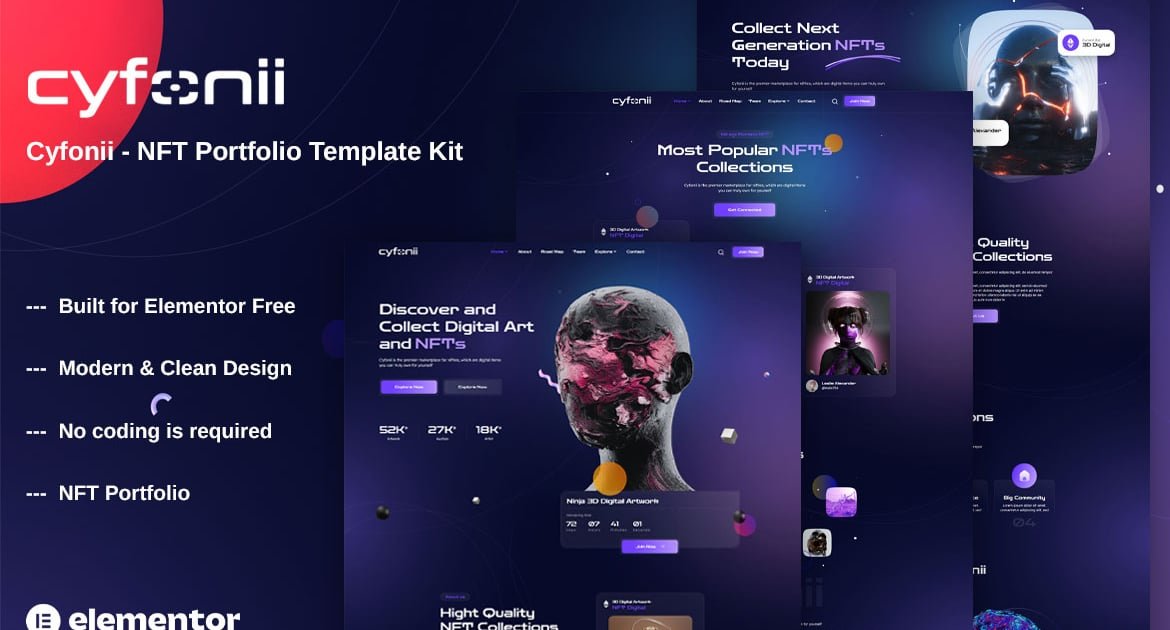 Cyfonii – NFT Digital Asset Agency Portfolio Elementor Template Kit – Nulled Download – EmpireGPL