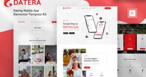 Datera – Online Dating Mobile App Landing Elementor Template Kit - Nulled Download - EmpireGPL