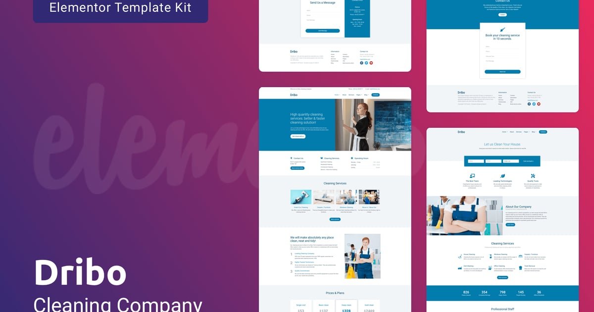 Dribo — Cleaning Company Template Kit for Elementor - Nulled Download - EmpireGPL