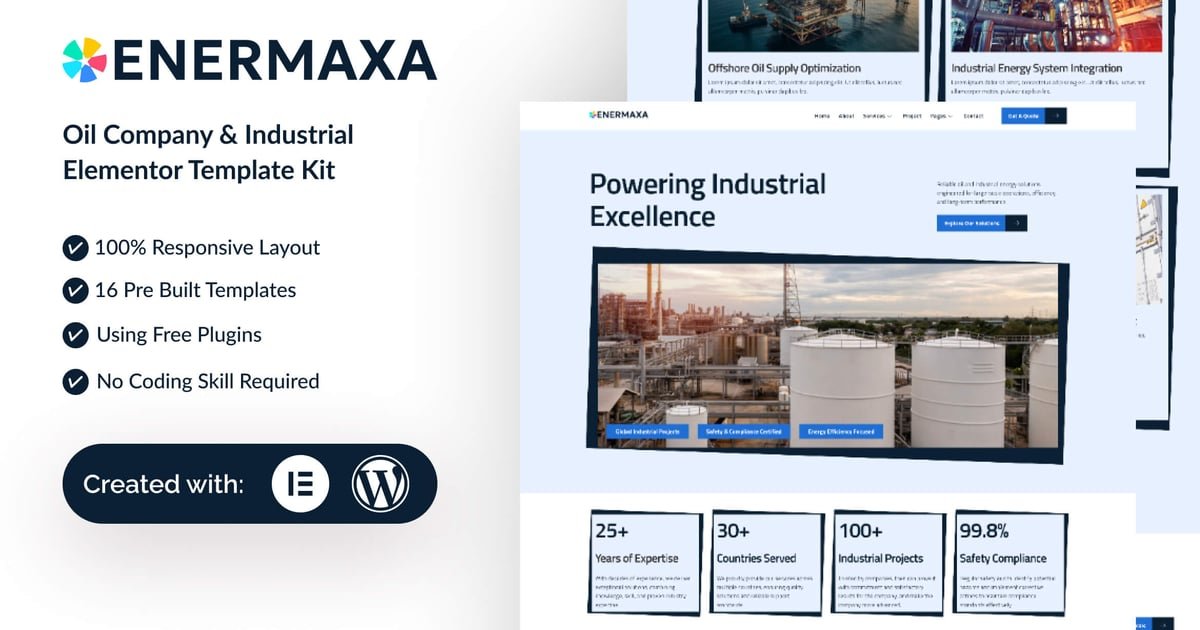 Enermaxa - Oil Company & Industrial Elementor Template Kit - Nulled Download - EmpireGPL