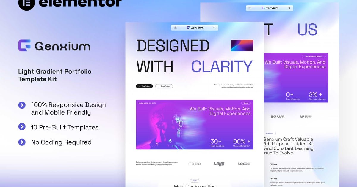 Genxium - Light Gradient Portfolio Elementor Template Kit - Nulled Download - EmpireGPL