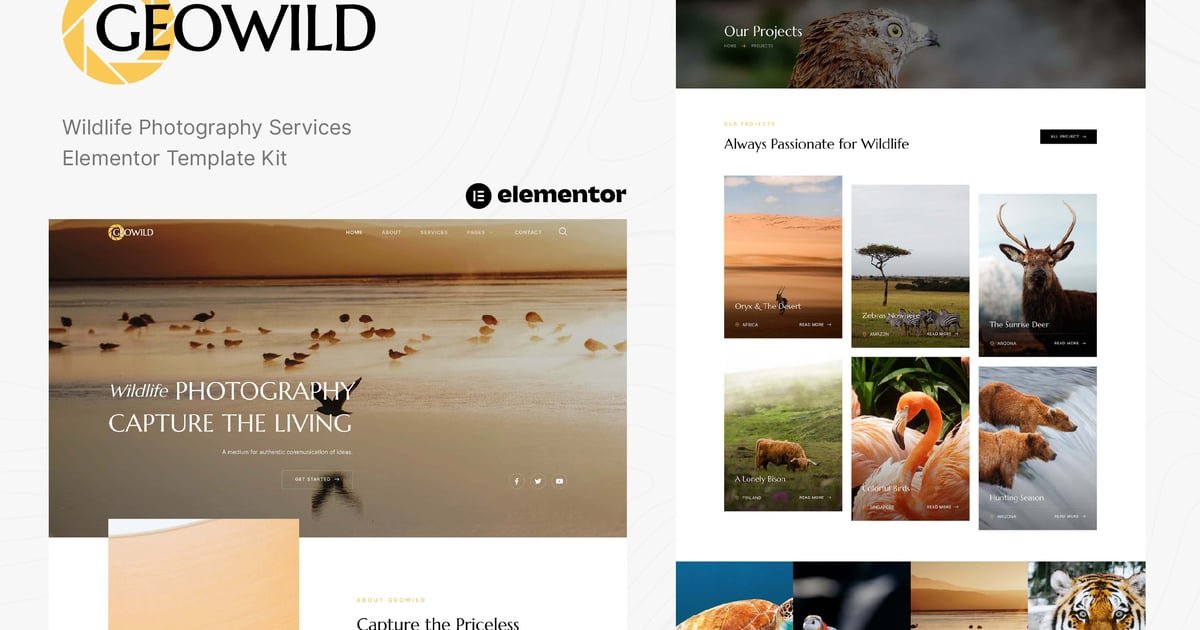 Geowild – Wildlife Photography Services Elementor Template Kit – Nulled Download – EmpireGPL