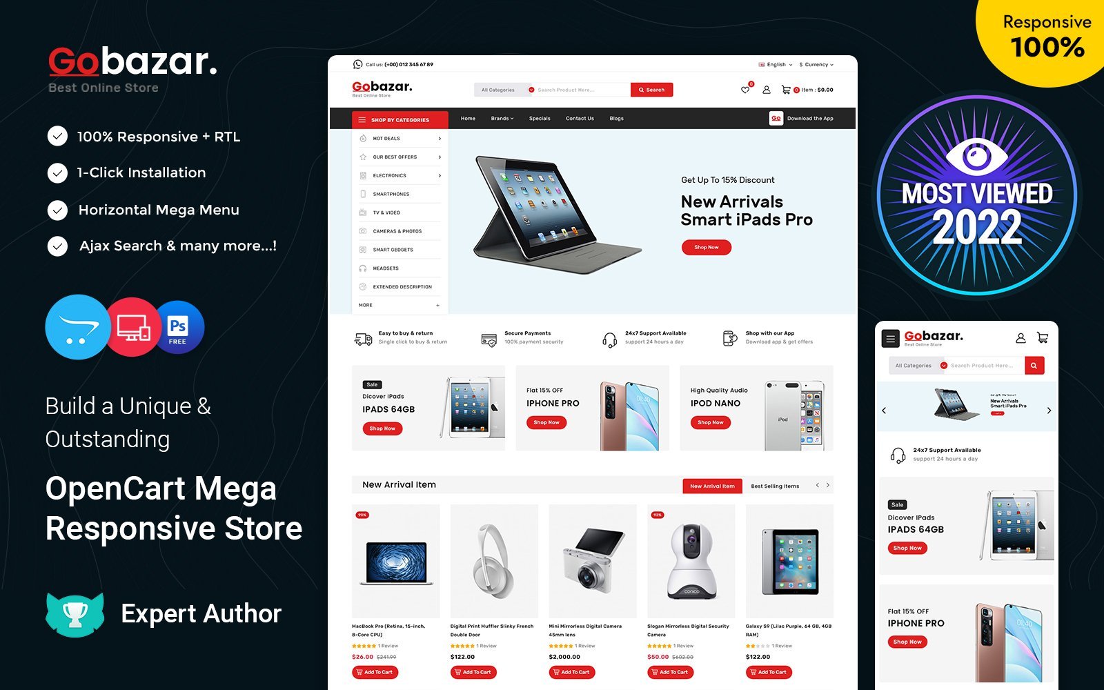 Gobazar – Electronic Marketplace Multipurpose OpenCart Store OpenCart Template - Nulled Download - EmpireGPL