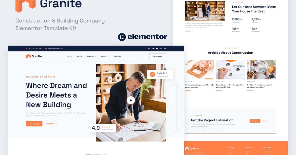 Granite – Construction & Building Company Elementor Template Kit – Nulled Download – EmpireGPL