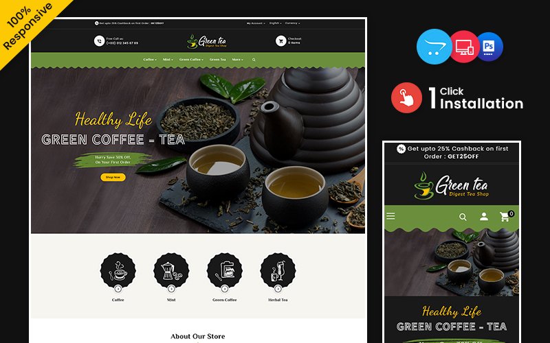 Greentea – Green tea and Coffee Drinks OpenCart Responsive Theme OpenCart Template – Nulled Download – EmpireGPL