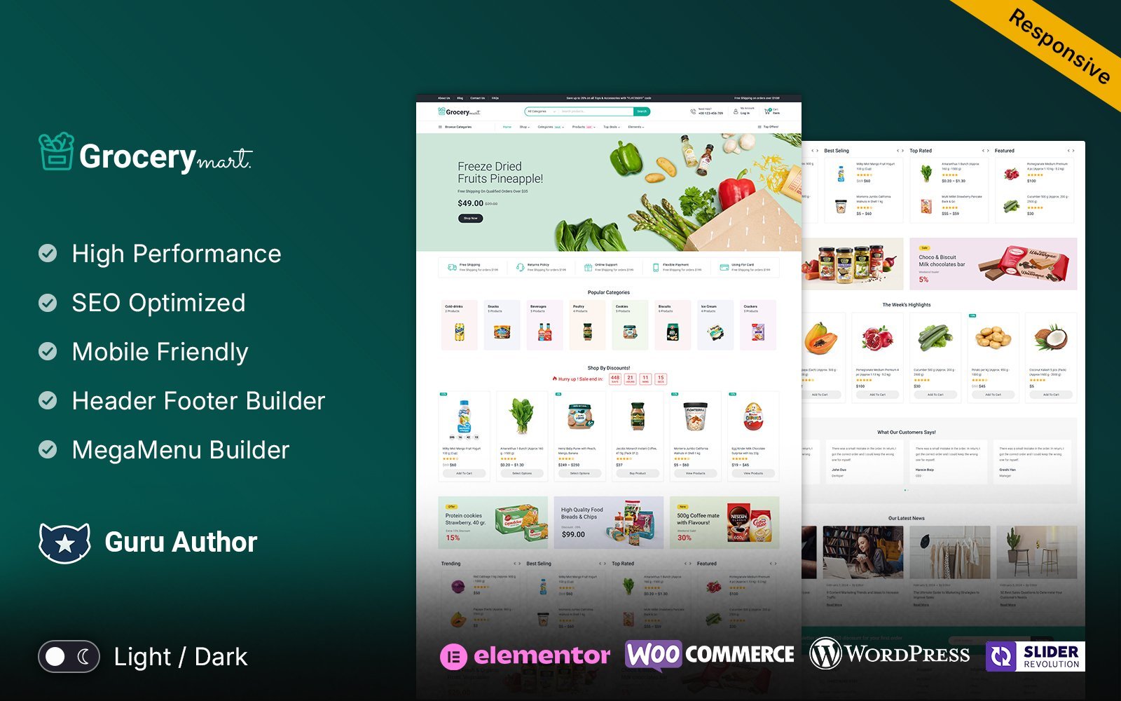Grocery Mart – Grocery Vegitables and Organic Elementor WooCommerce Store WooCommerce Theme - Nulled Download - EmpireGPL