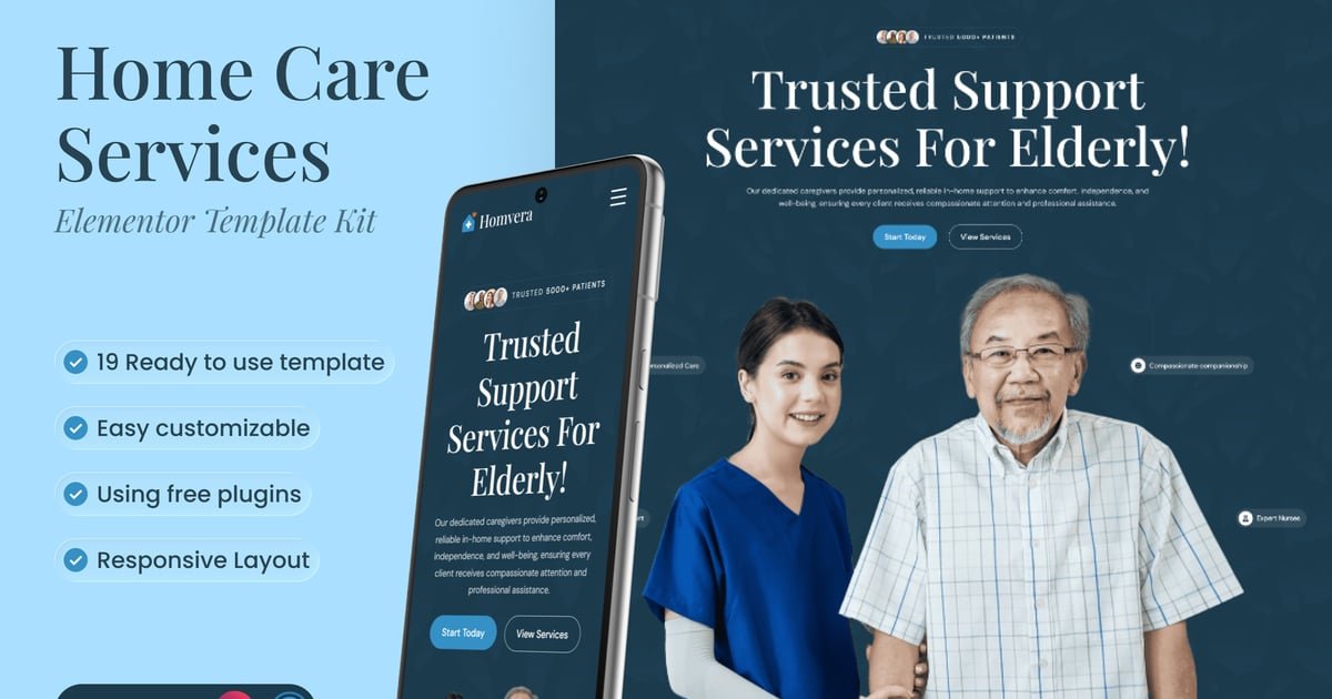Homvera – Home Care Services Elementor Template Kit – Nulled Download – EmpireGPL