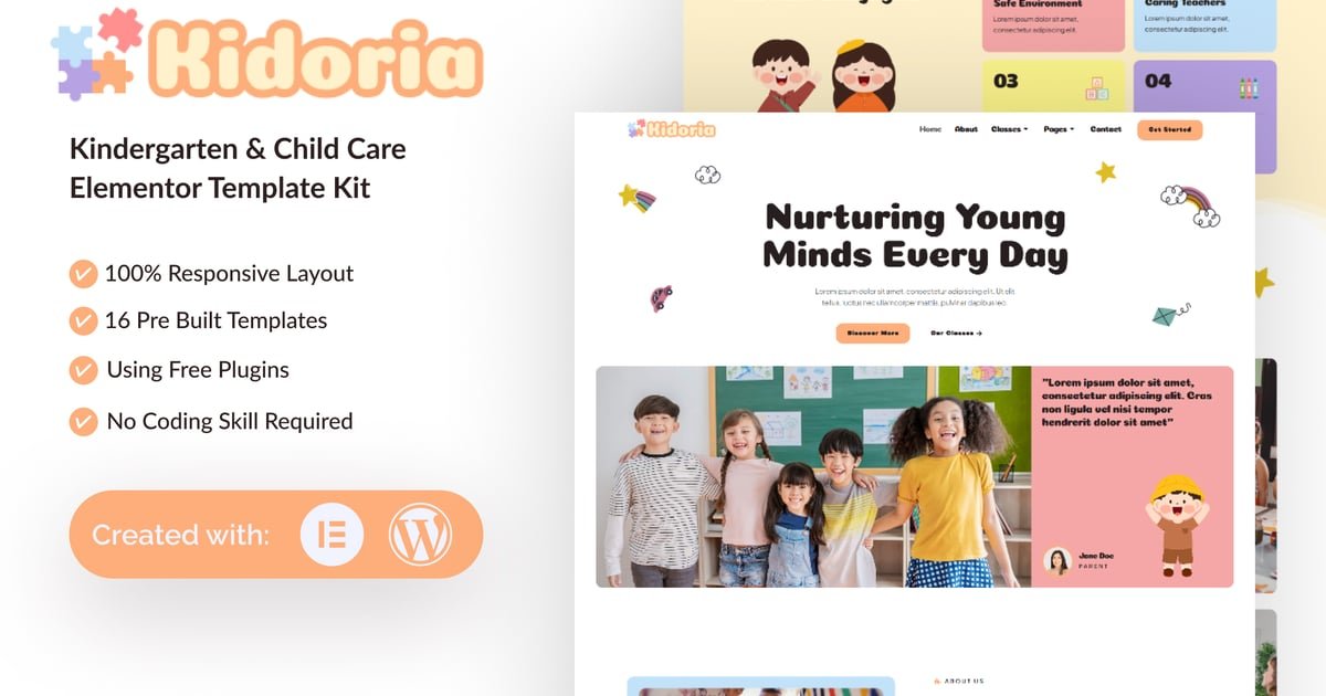 Kidoria - Kindergarten & Child Care Elementor Template Kit - Nulled Download - EmpireGPL