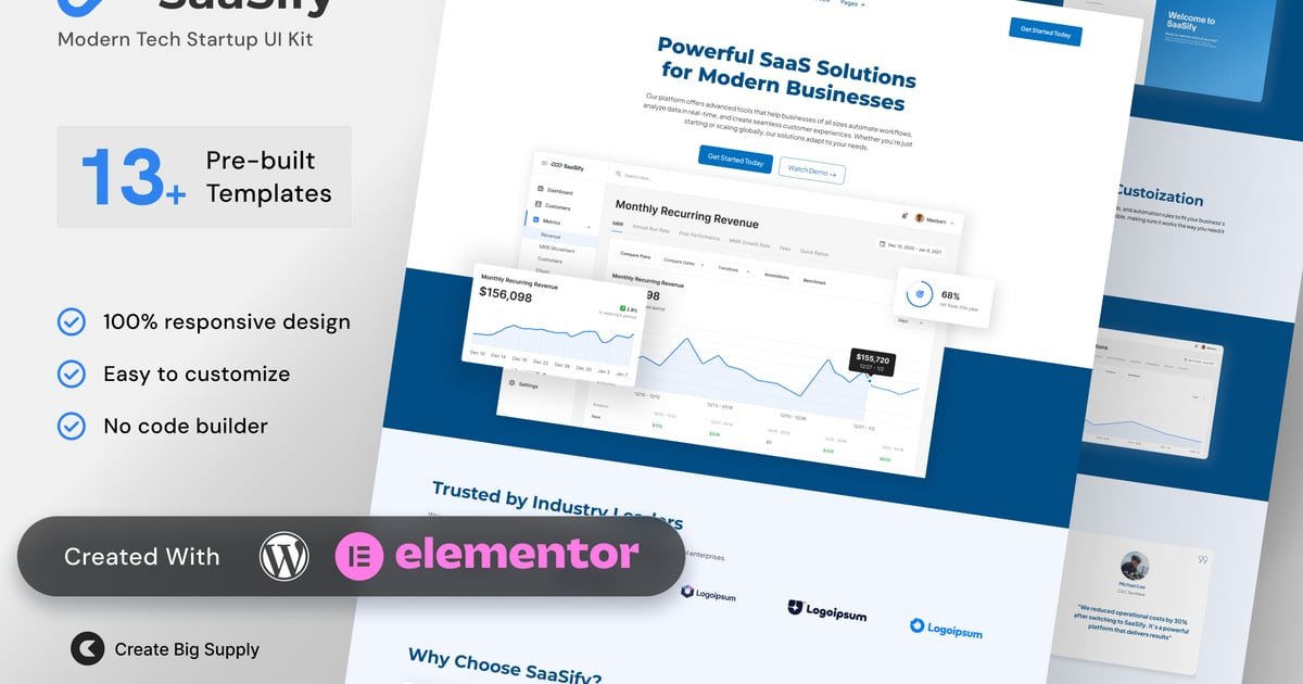 Modern Tech Startup Elementor Template Kit for SaaS Platforms, Software Products, Digital Solutions - Nulled Download - EmpireGPL