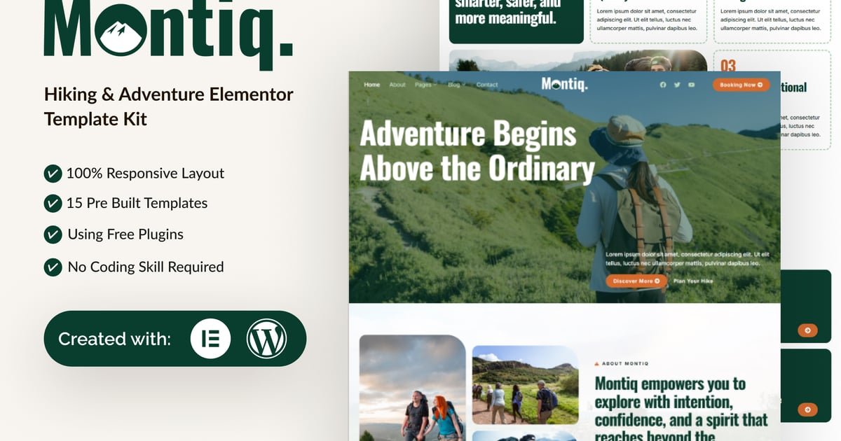 Montiq – Hiking & Adventure Elementor Template Kit – Nulled Download – EmpireGPL