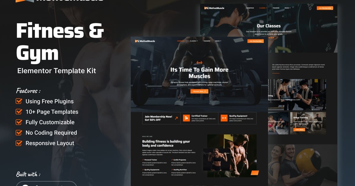 MotiveMuscle - Fitness & Gym Elementor Template Kit - Nulled Download - EmpireGPL