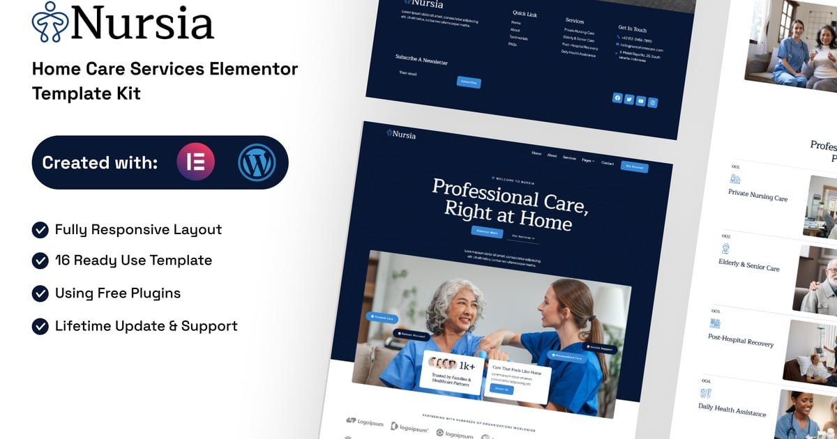 Nursia - Home Care Services Elementor Template Kit - Nulled Download - EmpireGPL