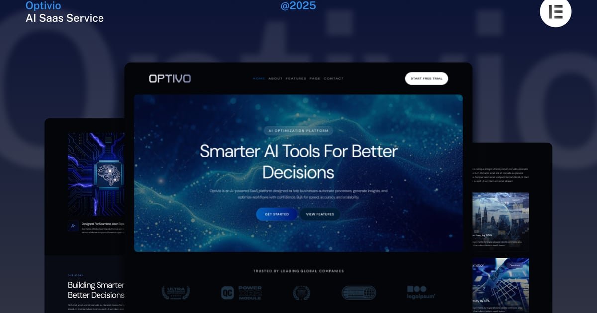 Optivio – Dark AI Saas Website Elementor Template Kit – Nulled Download – EmpireGPL