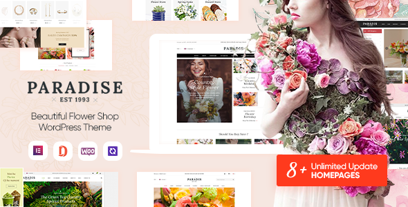 Paradise - Flower Shop Elementor WooCommerce WordPress Theme (8+ Homepages Ready) - Nulled Download - EmpireGPL