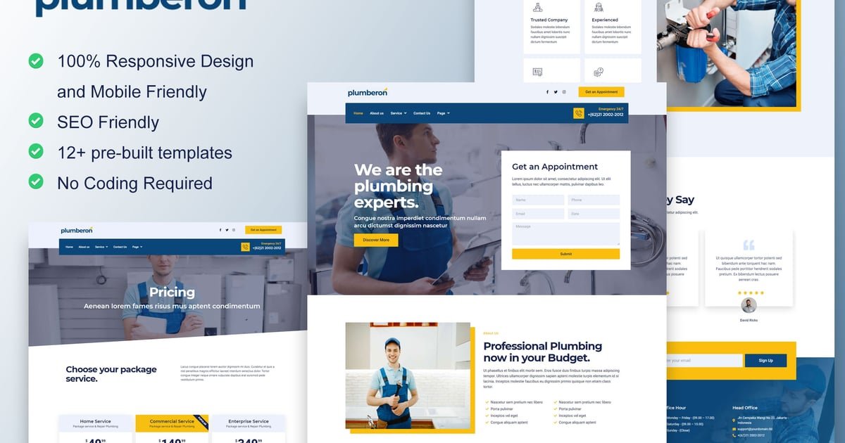Plumberon - Plumbing Service Elementor Template Kit - Nulled Download - EmpireGPL