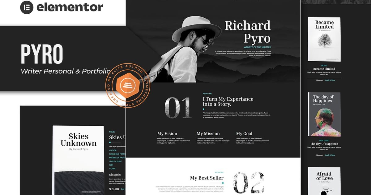 Pyro – Writer Portfolio Elementor Template Kit – Nulled Download – EmpireGPL