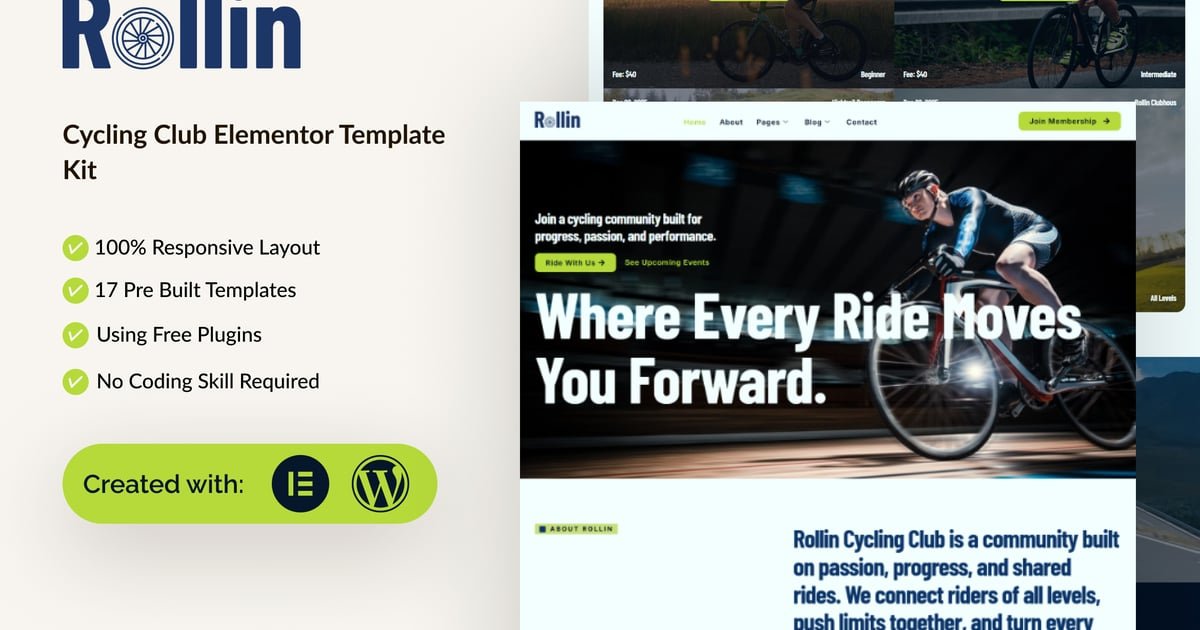 Rollin – Cycling Club Elementor Template Kit – Nulled Download – EmpireGPL