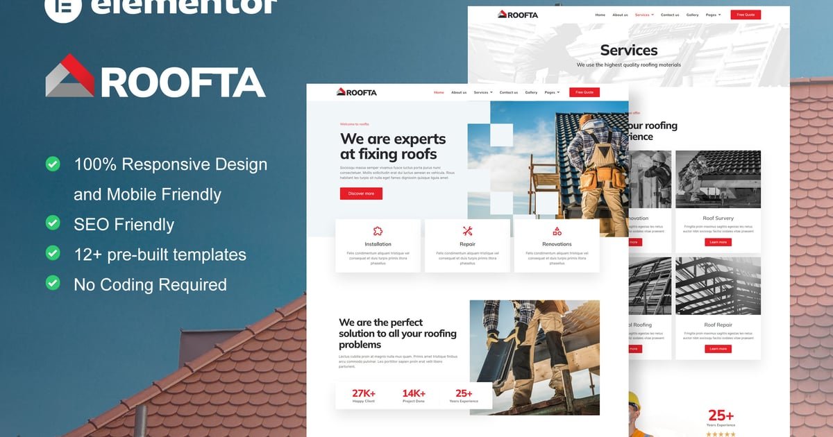 Roofta – Roofing Services Elementor Template Kit – Nulled Download – EmpireGPL