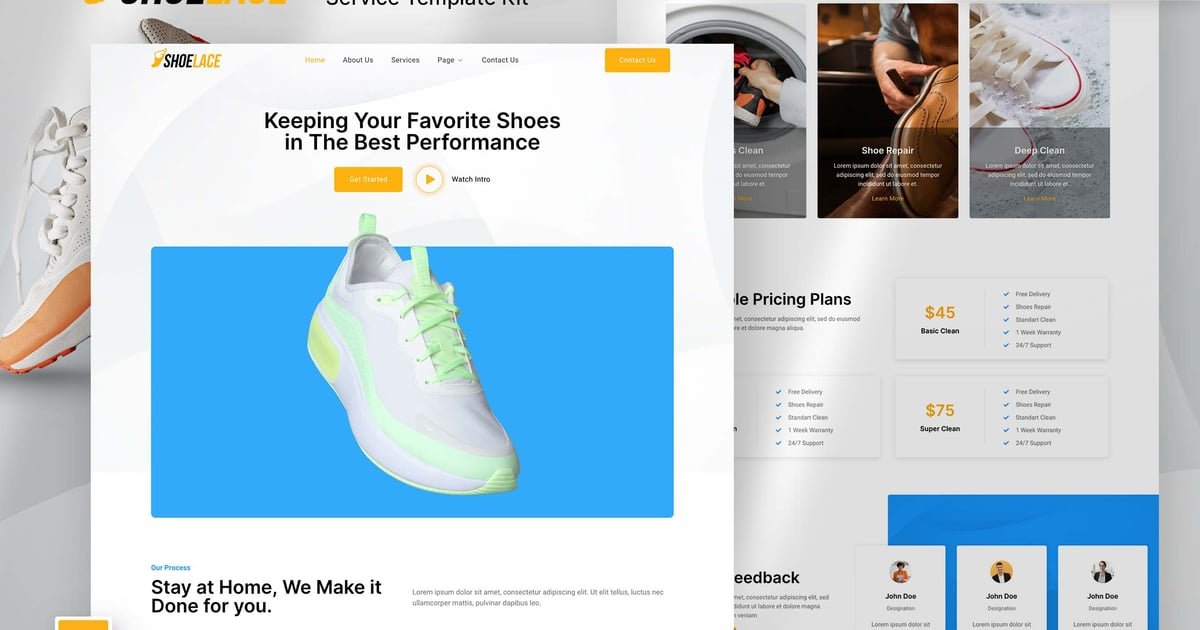 Shoelace – Shoes Cleaning & Laundry Service Elementor Template Kit - Nulled Download - EmpireGPL