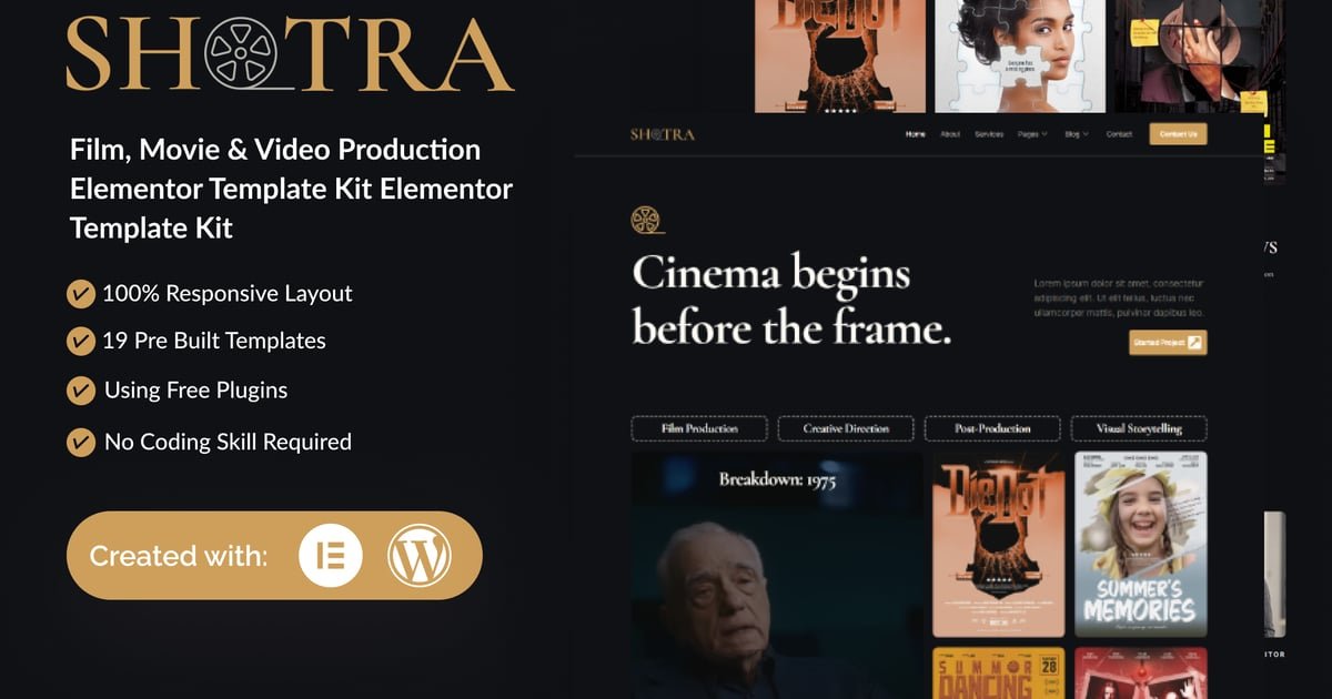 Shotra - Film, Movie & Video Production Elementor Template Kit - Nulled Download - EmpireGPL