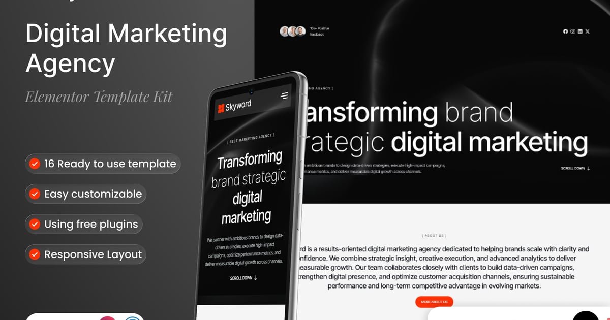 Skyword – Digital Marketing Agency Elementor Template Kit – Nulled Download – Empiregpl