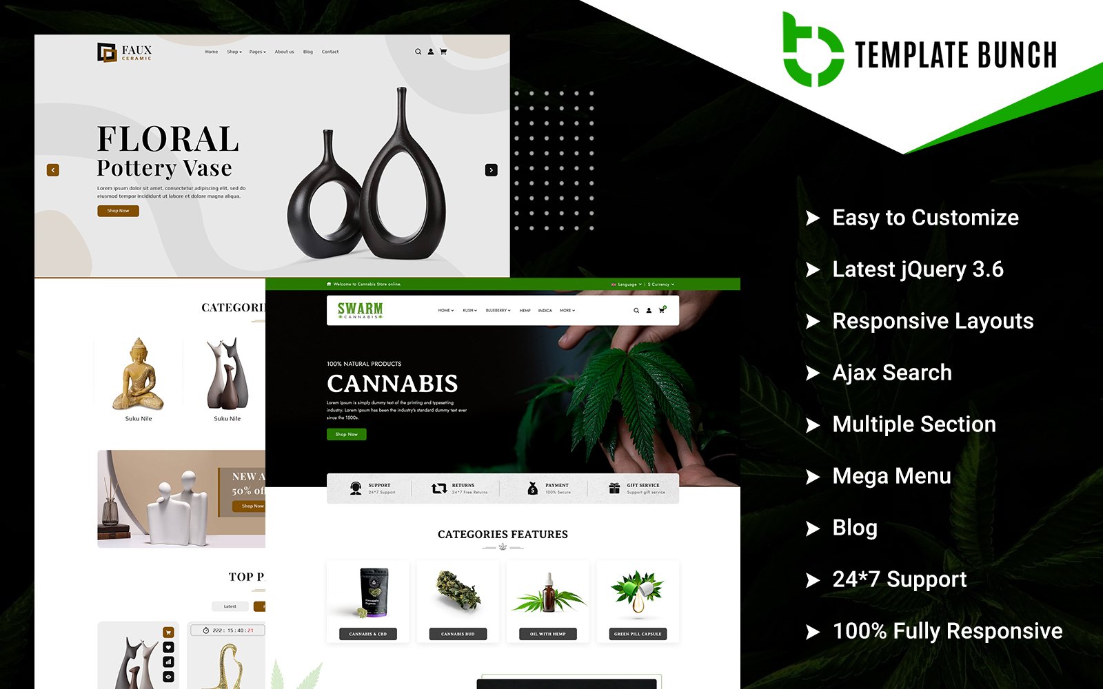 Swarm – Cannabis and Ceramic – Responsive Shopify Theme for eCommerce decoration – Nulled Download – EmpireGPL