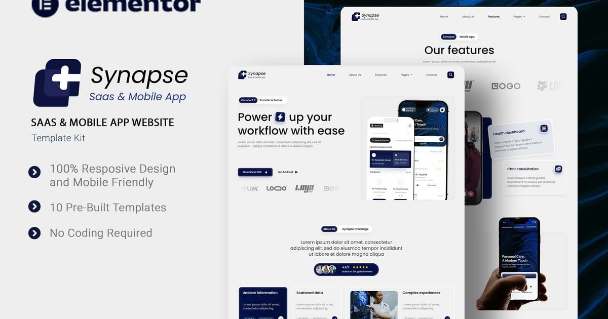 Synapse – Saas & Mobila App Website Elementor Template Kit – Nulled Download – Empiregpl
