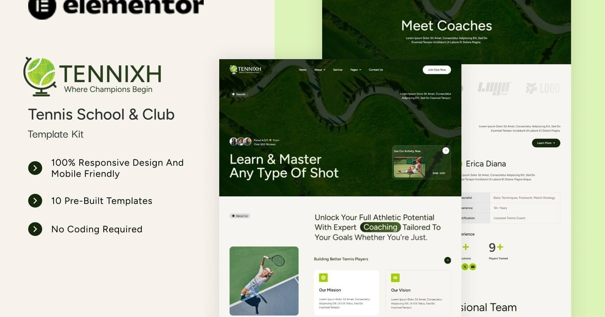 Tennixh – Tennis School & Club Elementor Template Kit – Nulled Download – EmpireGPL