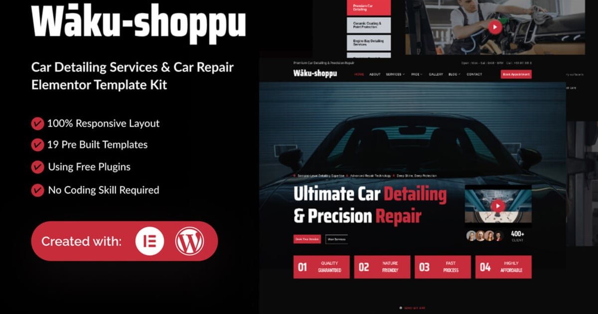 Waku-shoppu – Car Detailing Service & Car Repair Elementor Template Kit – Nulled Download – EmpireGPL