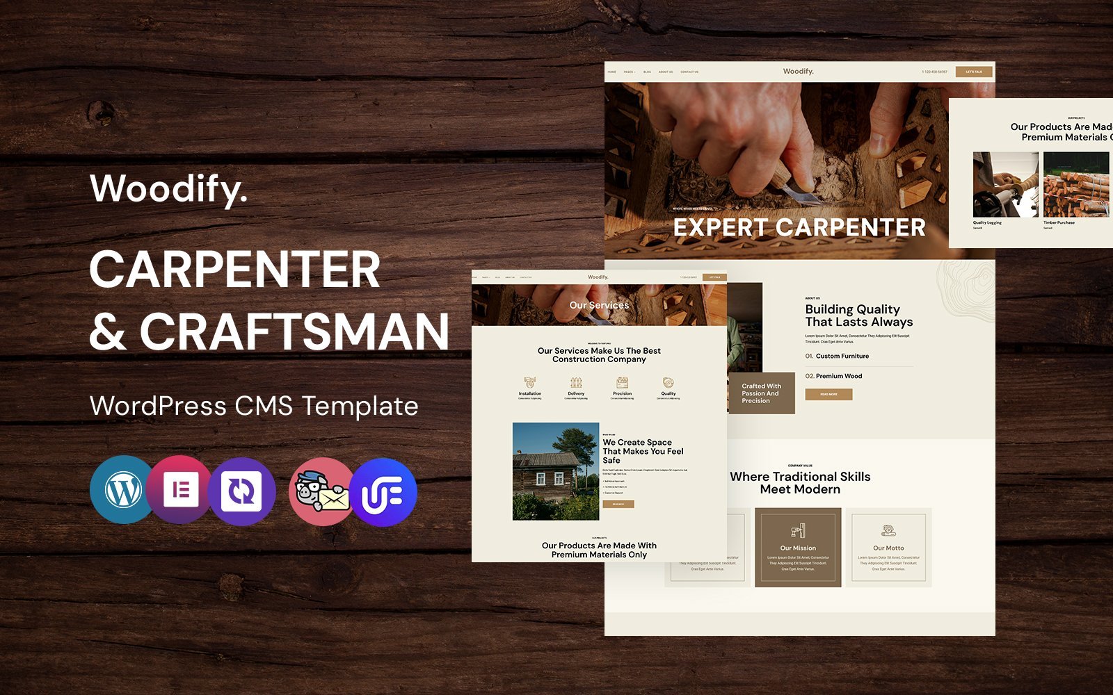 Woodify - Carpenter, Woodwork And Carpentry WordPress CMS Elementor Template WordPress Theme - Nulled Download - EmpireGPL