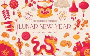 100+ Lunar New Year Graphics & Patterns Bundle | Extended License