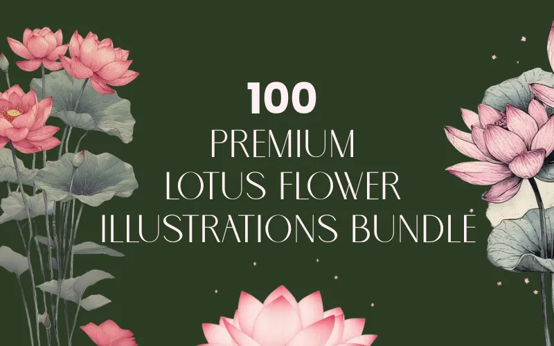 100 Premium Lotus Flower Illustrations Bundle | Extended License