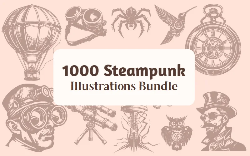1000 Steampunk Illustrations Bundle | Extended License