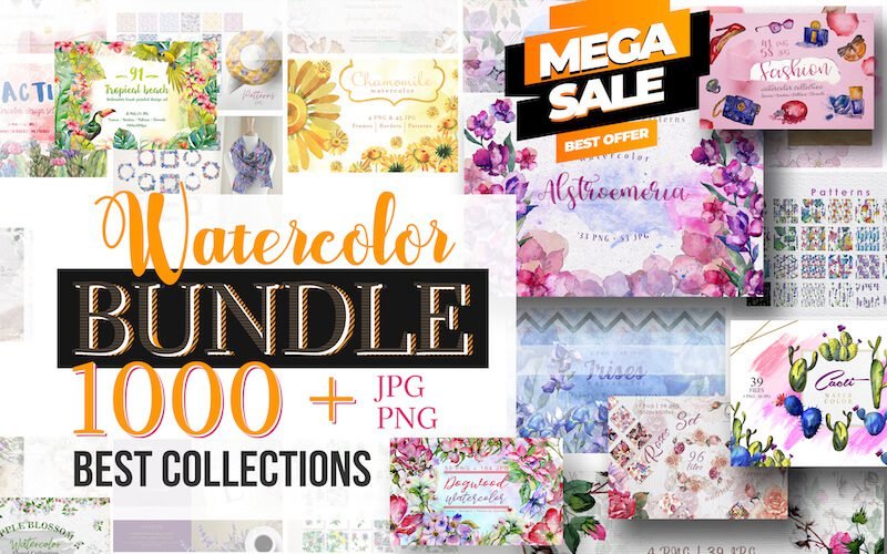 1000+ Watercolor Floral Elements Bundle
