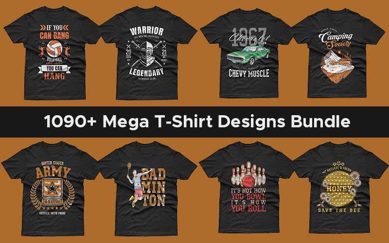 1090+ Mega T-Shirt Designs Bundle | Print on Demand License