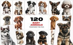 120 PNG Cute Puppy Images Bundle | Commercial License