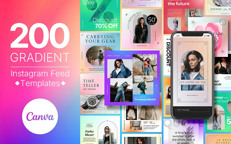 200 Gradient Instagram Feed Templates | Extended License