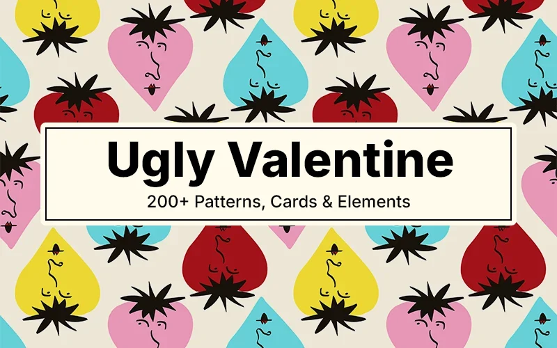 200+ Ugly Valentine Patterns, Cards & Elements | Extended License