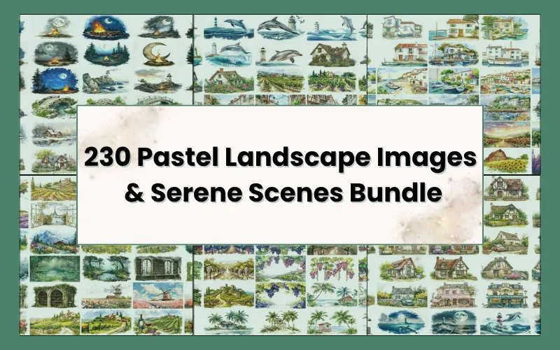 230 Pastel Landscape Images & Serene Scenes Bundle | Commercial License