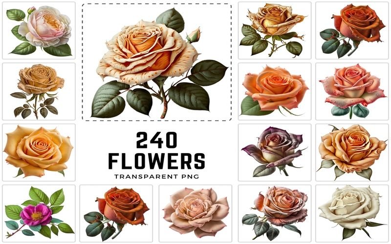 240 Rose Images Bundle - Transparent PNG | Commercial License