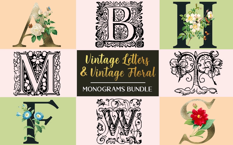 2800+ Vintage Letters & Vintage Floral Monograms Bundle | Extended License