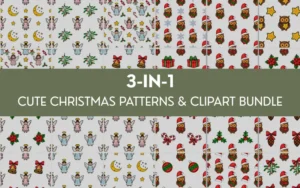 3-in-1 Cute Christmas Clipart & Patterns Bundle | Commercial License